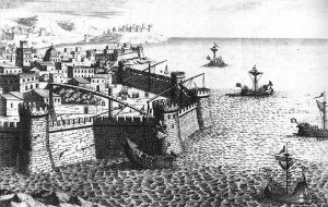 חומת העיר סירקוז מוקפת על ידי סירות 