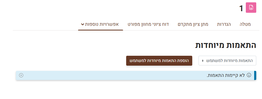 עמוד התאמות מיוחדות מטלה